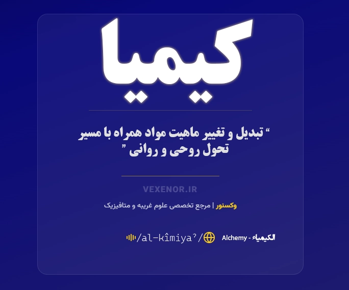 عکس نوشته دانشنامه کیمیا - تعریف کوتاه - کیمیا به انگلیسی و عربی